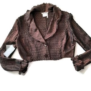Alberto Makali NWT Brown Cropped bolero satin crinkle jacket. Size M
